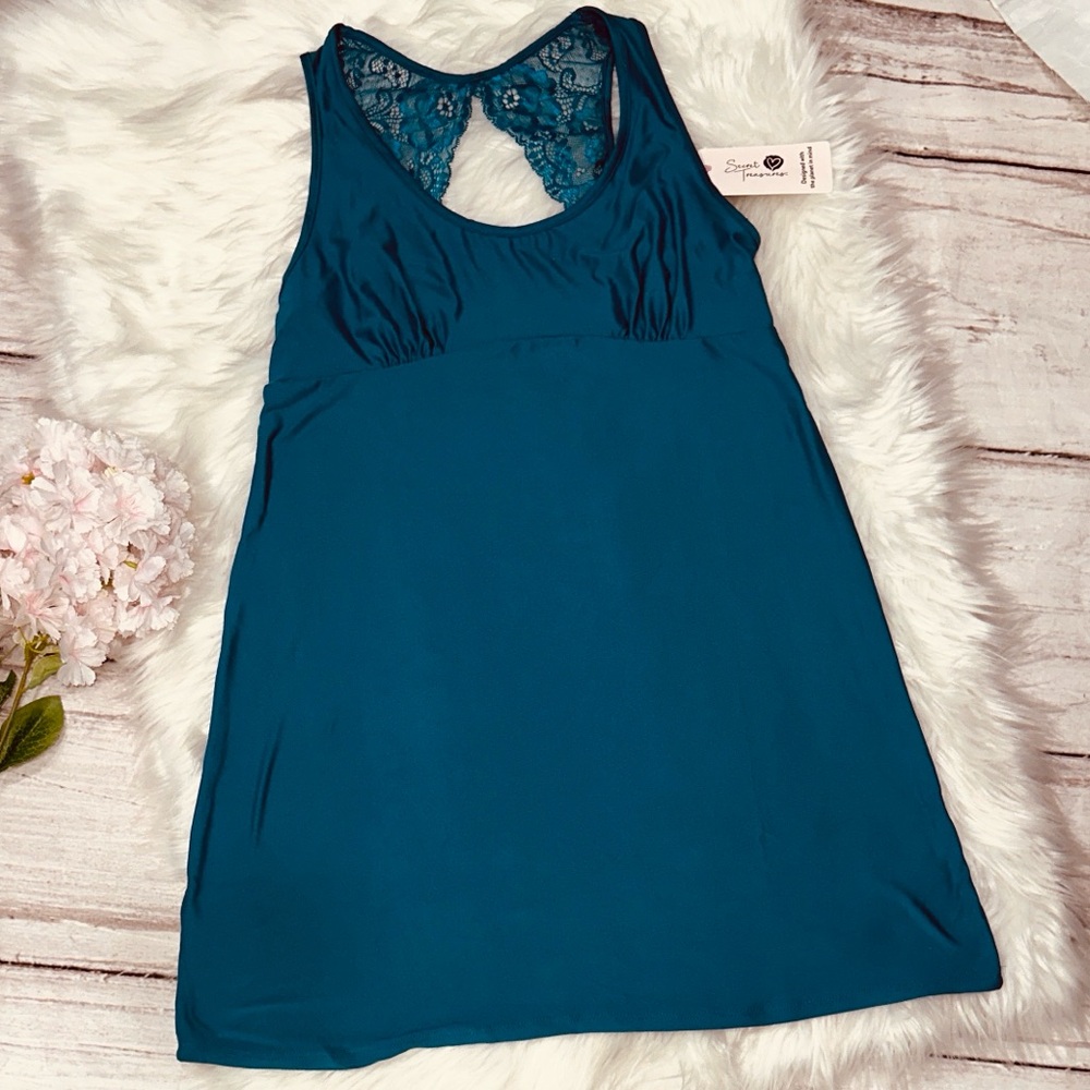 Secret Treasures Blue Lace-Back Chemise Sleep Dress Size Medium
